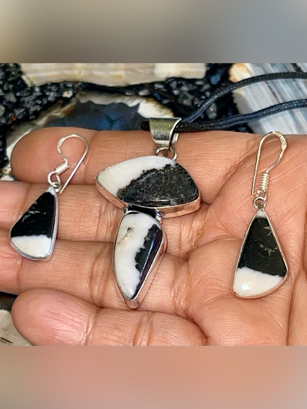 White Buffalo Turquoise Pendant & Earrings Set